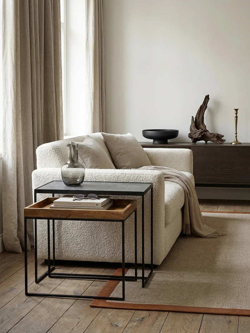 Beistelltisch Set – Mango Massivholz Eisen Anthrazit Braun Industrial