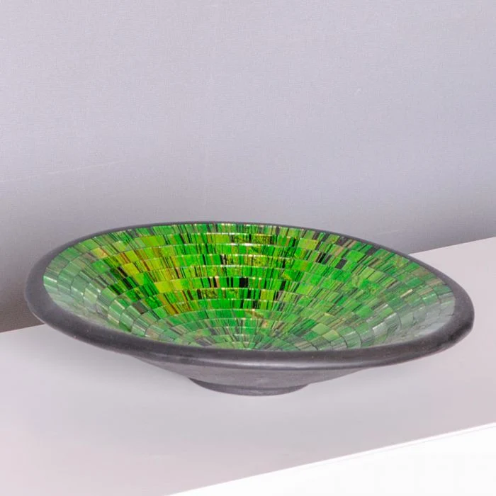 Deko-Schale UBUD-L rund mit Glas-Mosaiksteinen Ø ca. 36cm Grün