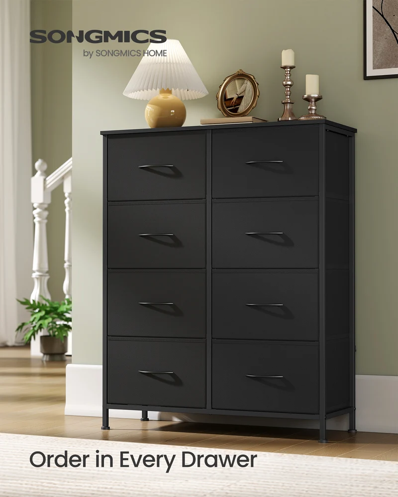 8-Drawer Storage Dresser - Steel Frame Organizer with Non-Woven Fabric Drawers, Multi-Use Chest for Bedroom/Entryway, Ink Black