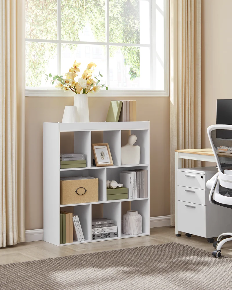 VASAGLE Bookcase, Bookshelf, Freestanding Storage Unit, 8 Open Compartments, 11 x 35.4 x 39.4 Inches, for Living Room, Study, Office, White