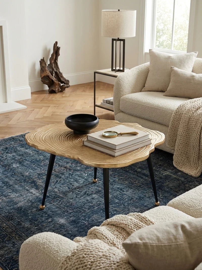 Couchtisch Schwarz Gold, Aluminium im Baumscheiben-Look
