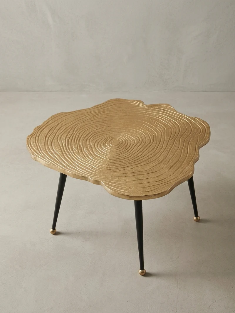 Couchtisch Schwarz Gold, Aluminium im Baumscheiben-Look