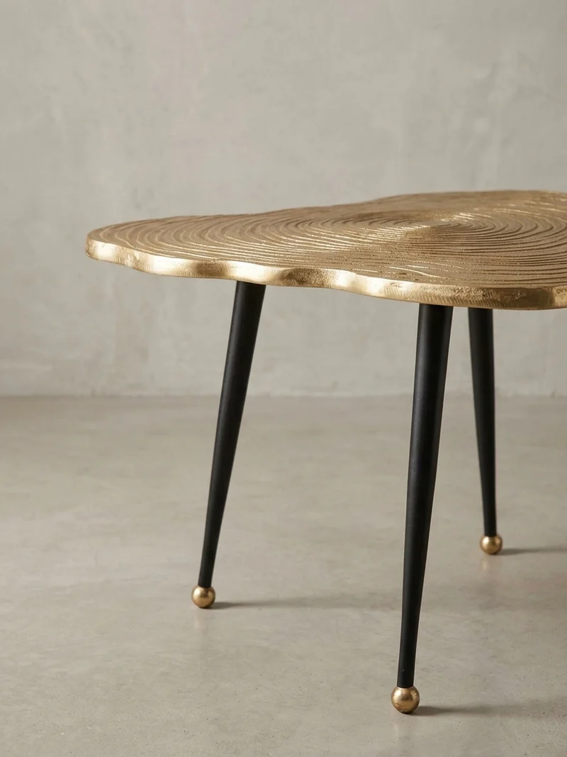 Couchtisch Schwarz Gold, Aluminium im Baumscheiben-Look