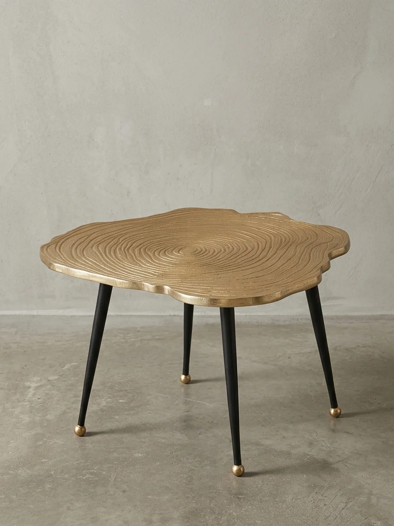 Couchtisch Schwarz Gold, Aluminium im Baumscheiben-Look