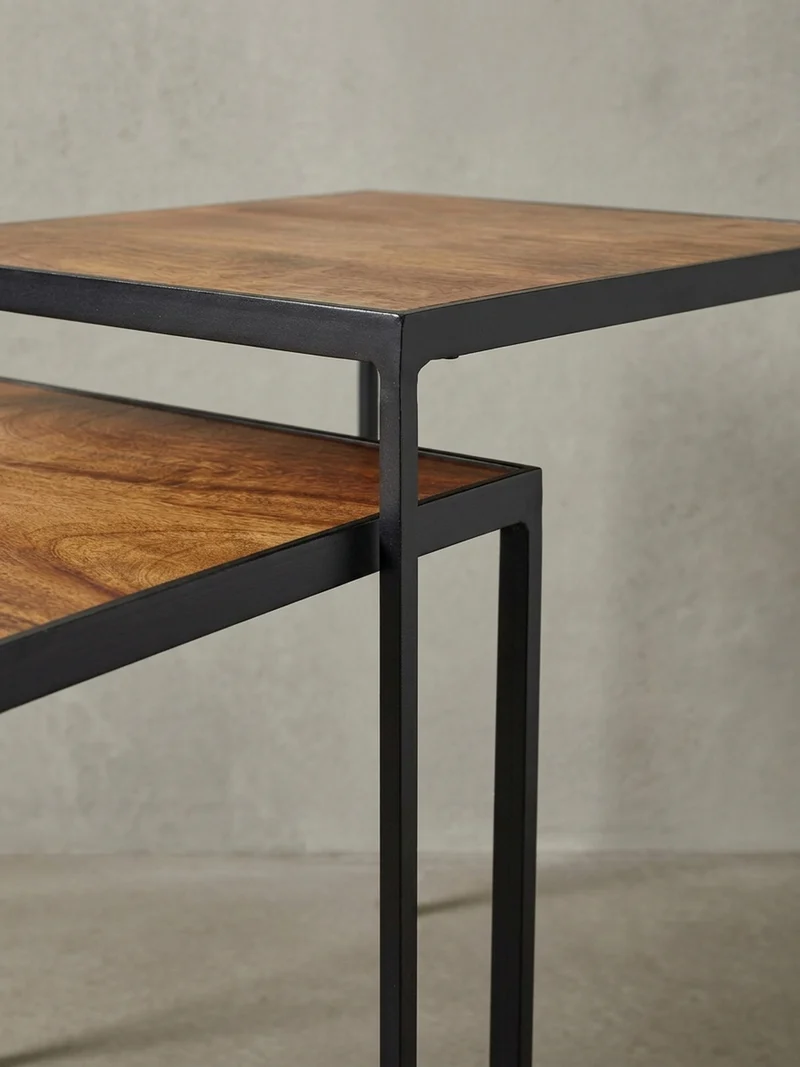 Beistelltisch Set – 2-teilig Mango Massivholz Metall Braun Schwarz Industrial