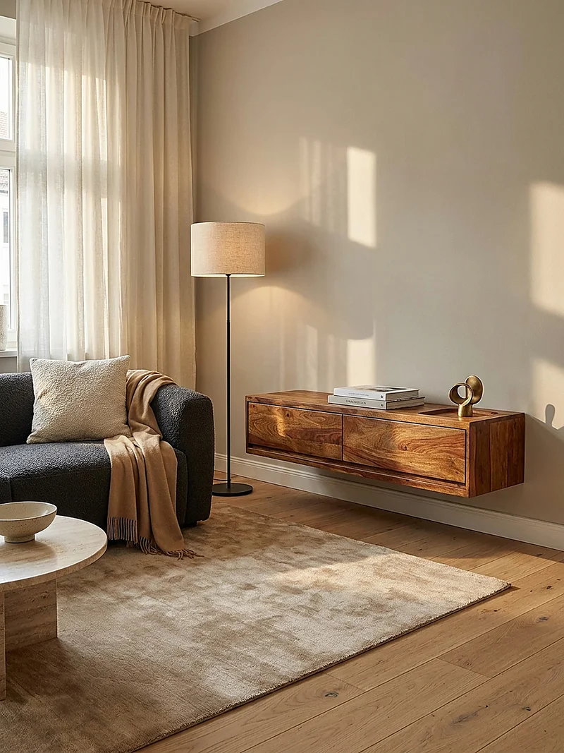 Lowboard Hängend Massivholz Modern Stil mit 2 Schubladen
