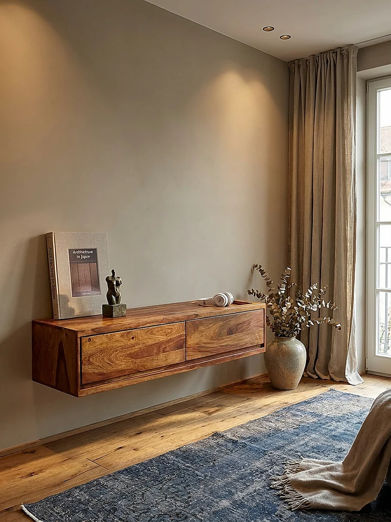 Lowboard Hängend Massivholz Modern Stil mit 2 Schubladen