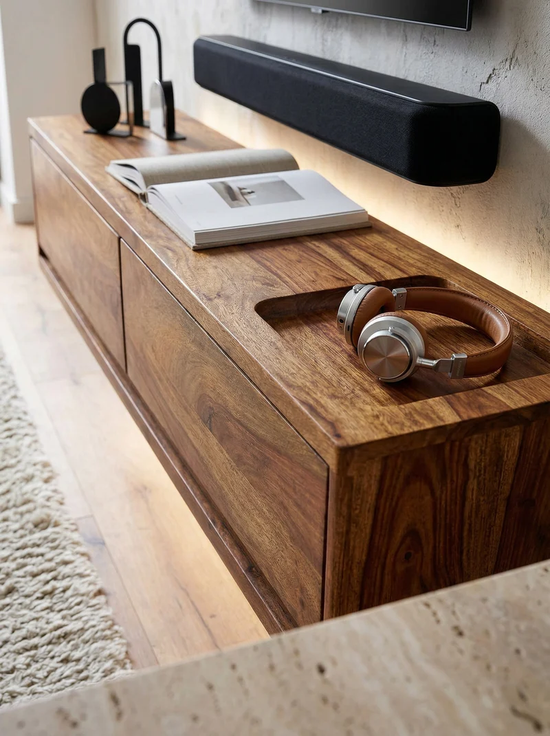 Lowboard Hängend Massivholz Modern Stil mit 2 Schubladen