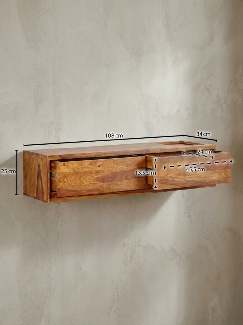 Lowboard Hängend Massivholz Modern Stil mit 2 Schubladen