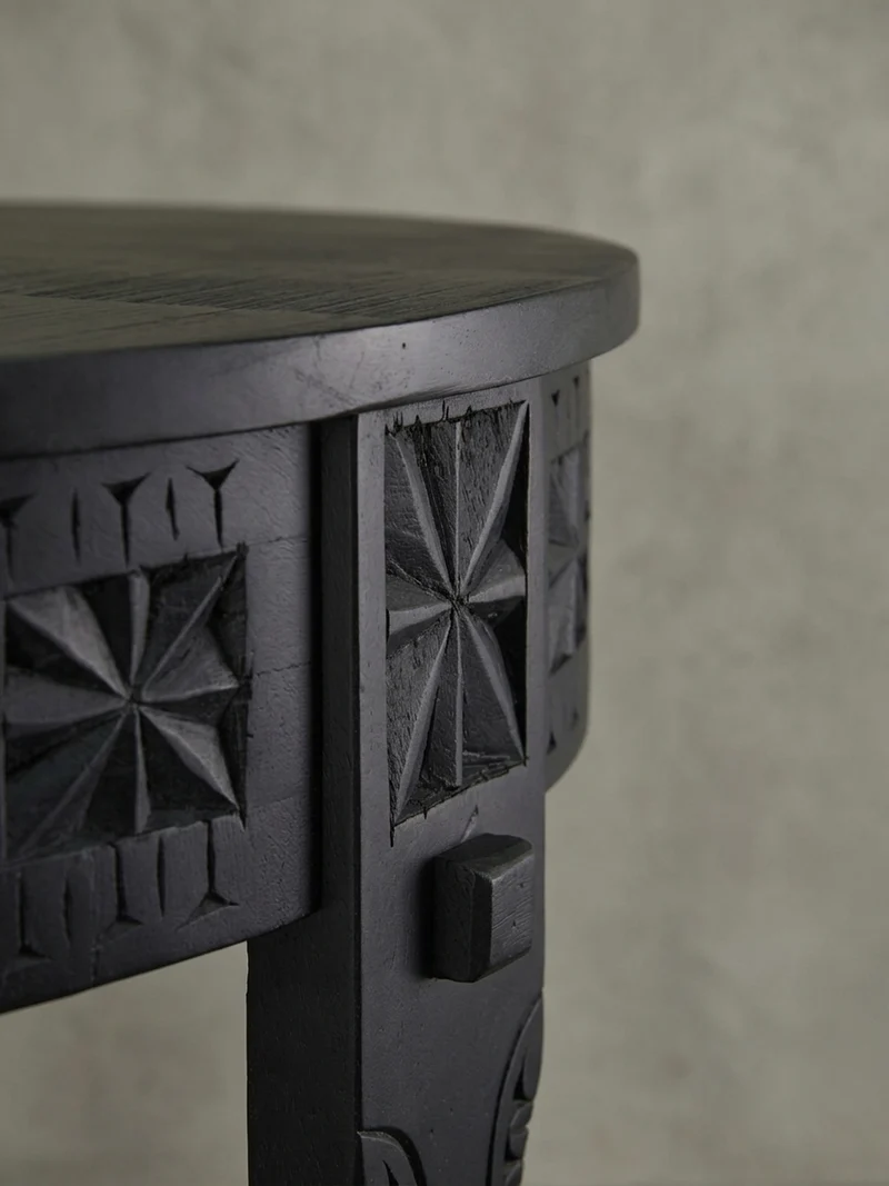 Couchtisch Massivholz Schwarz Lackiert, Orientalisches Design, Handgefertigt