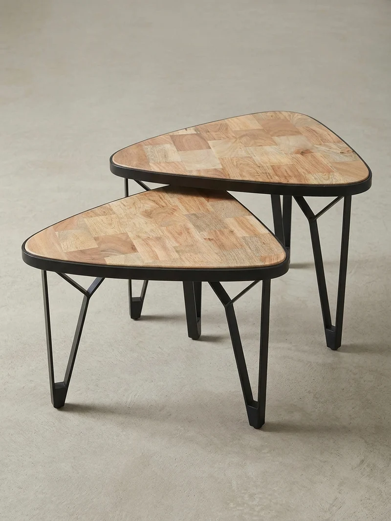 Couchtisch Set – Massivholz Metall Braun Schwarz platzsparend Industrial