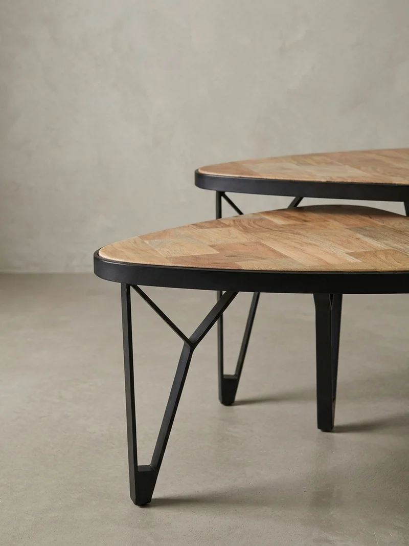 Couchtisch Set – Massivholz Metall Braun Schwarz platzsparend Industrial