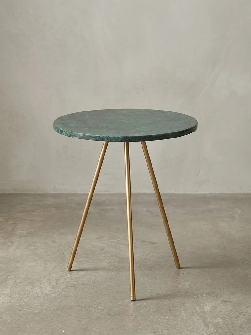 Beistelltisch – Echter Marmor Grün Gold Metallbeine 38x38x44 cm