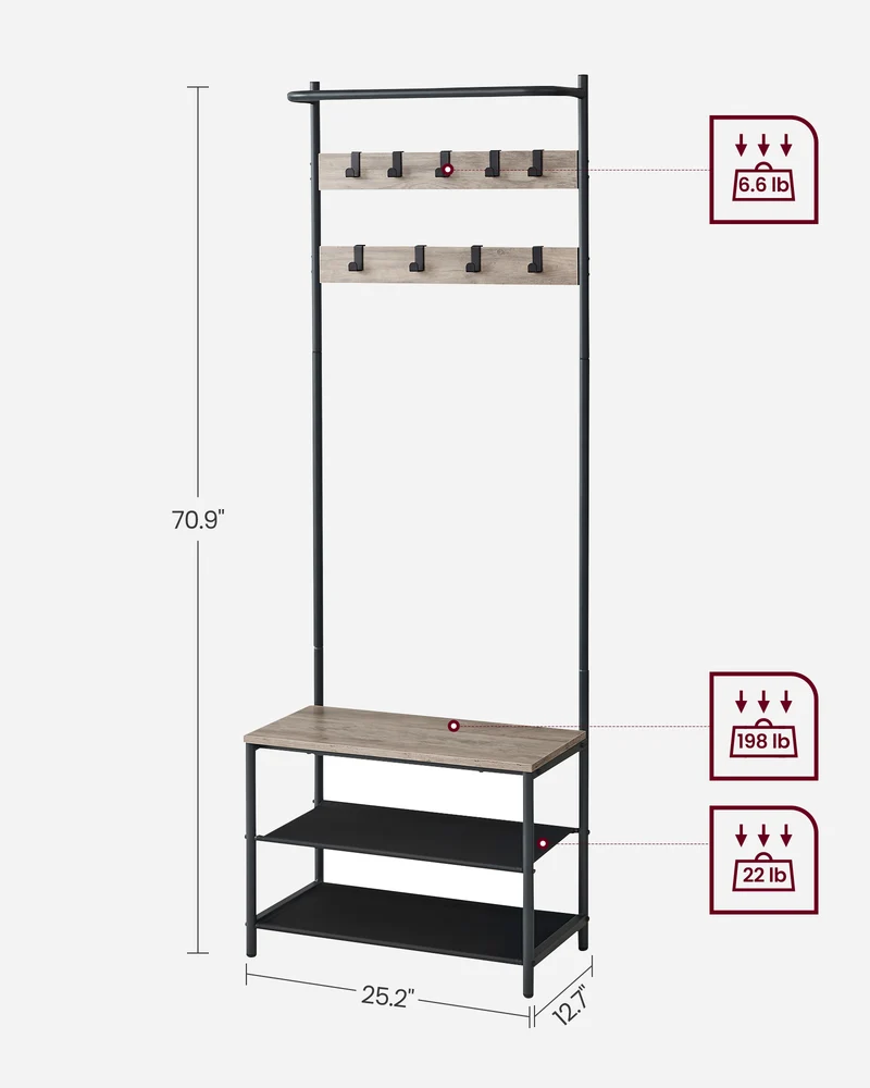 Entryway Bench with Coat Rack