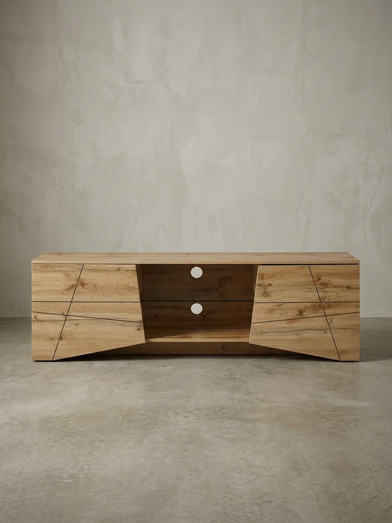 Lowboard Eiche-Dekor Modern Stil für 70-Zoll Fernseher mit Glasablage