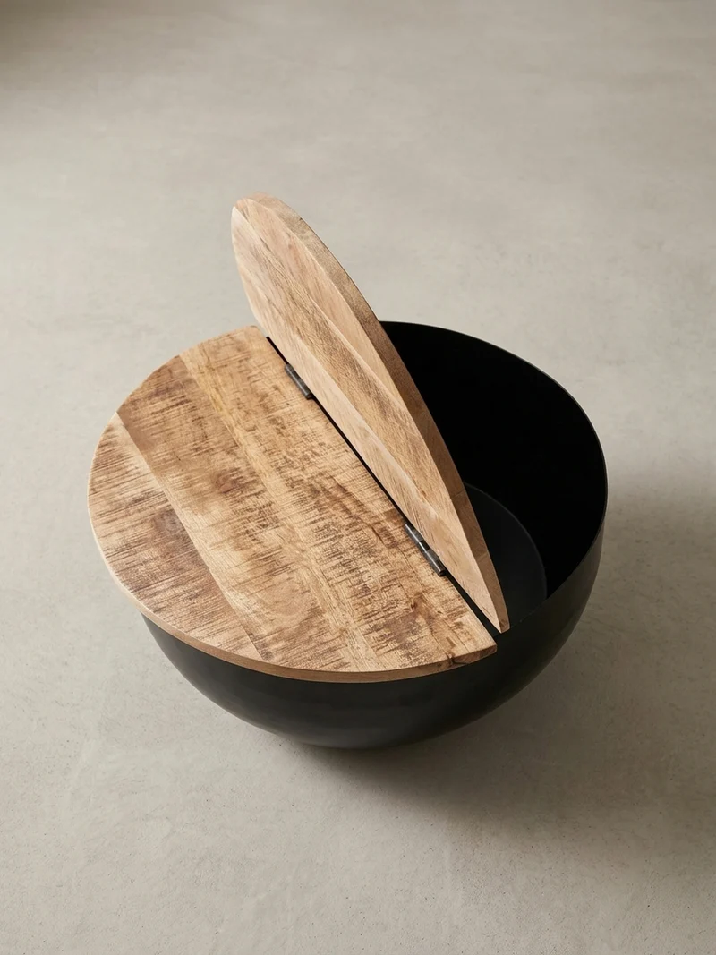 Couchtisch Industrial-Style Mango-Holz mit Metall, Aufklappbarer Stauraum