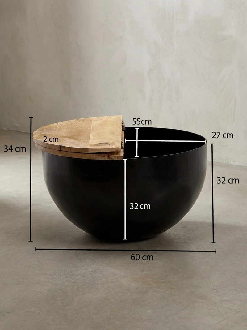 Couchtisch Industrial-Style Mango-Holz mit Metall, Aufklappbarer Stauraum