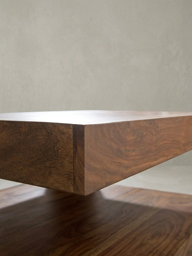 Couchtisch Sheesham Massivholz, Quadratisch, Maße 90x90 cm, Einzigartiges Unikat