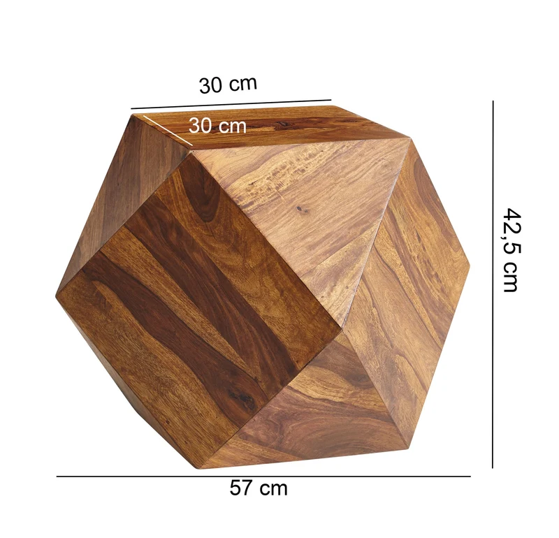 Couchtisch aus Sheeshamholz im Diamant-Design, Maße 57x42,5x57 cm, Belastbarkeit 30 kg