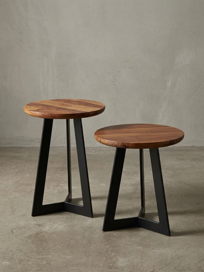 Beistelltisch – Holz Metall Braun Schwarz 40x40 cm Industrial Maserung