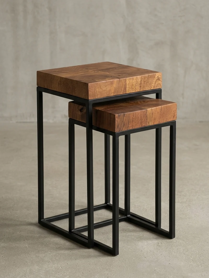 Beistelltisch Set – 2-teilig Massivholz Metall handgefertigt Industrial
