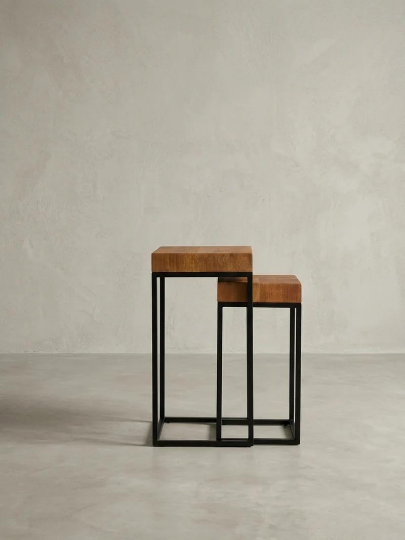 Beistelltisch Set – 2-teilig Massivholz Metall handgefertigt Industrial