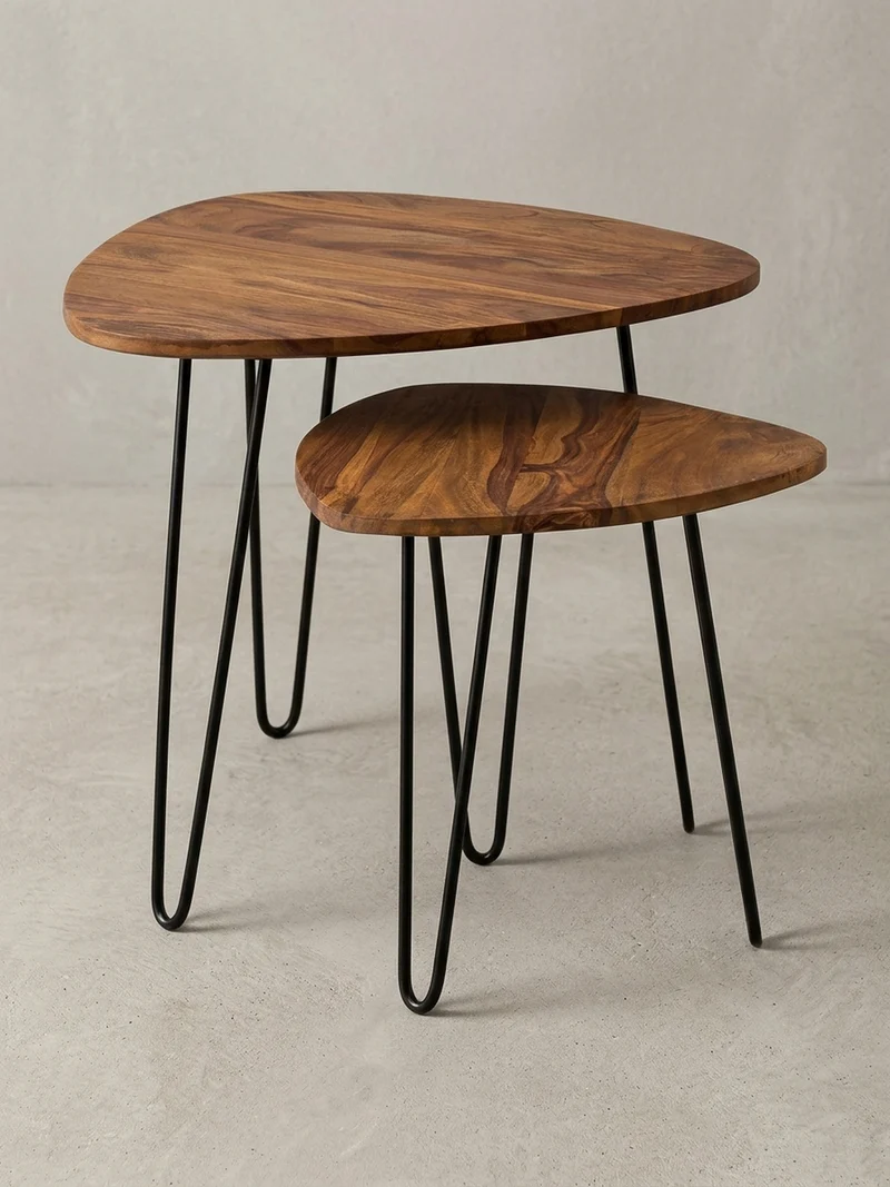 Beistelltisch Set – 2-teilig Massivholz Metall Industrial