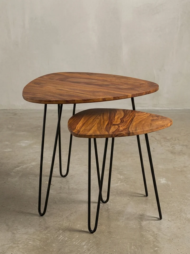 Beistelltisch Set – 2-teilig Massivholz Metall Industrial