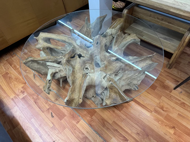 Couchtisch Beistelltisch Tisch +Teakholz +Glasplatte +Unikat