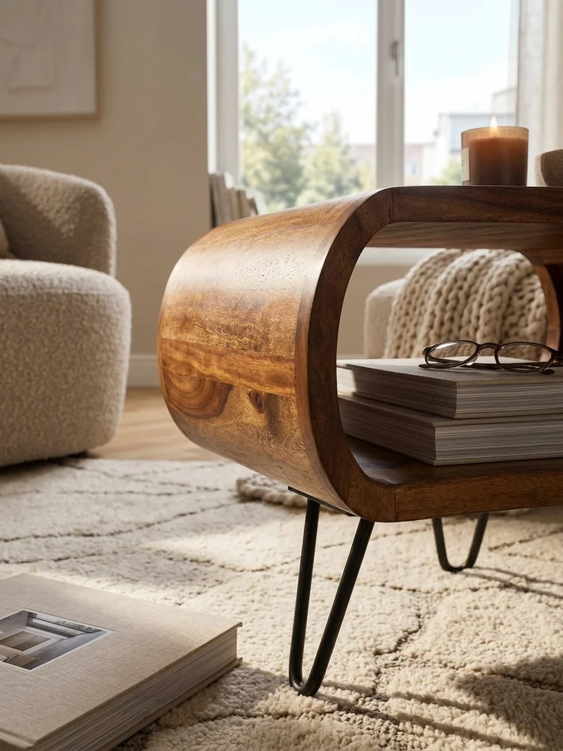 Couchtisch Sheesham Holz in Landhaus-Stil mit Stauraum, Maße 55x38x55 cm