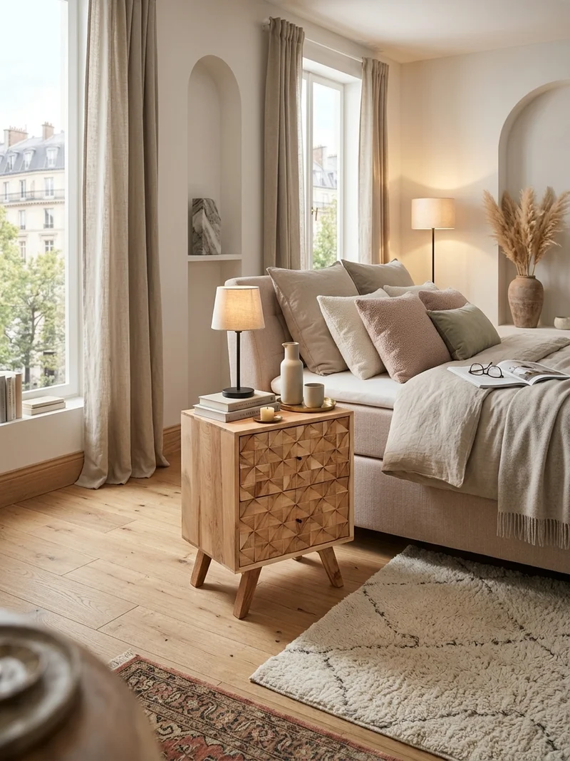 Nachttisch – Massivholz, 2 Schubladen, handgefertigt, moderner Landhausstil