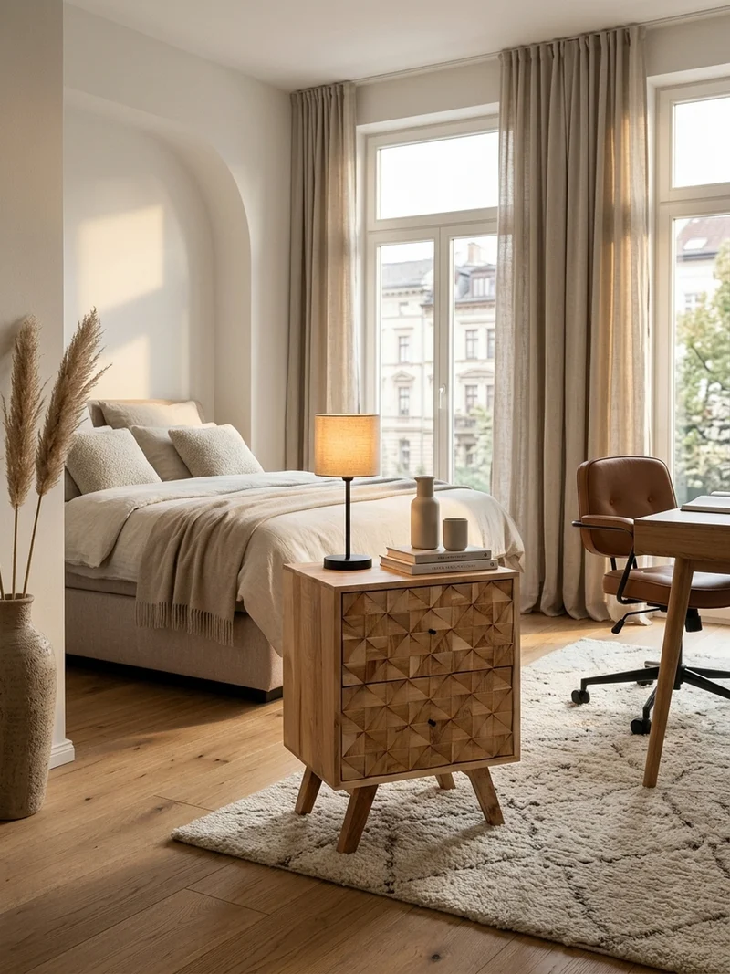 Nachttisch – Massivholz, 2 Schubladen, handgefertigt, moderner Landhausstil