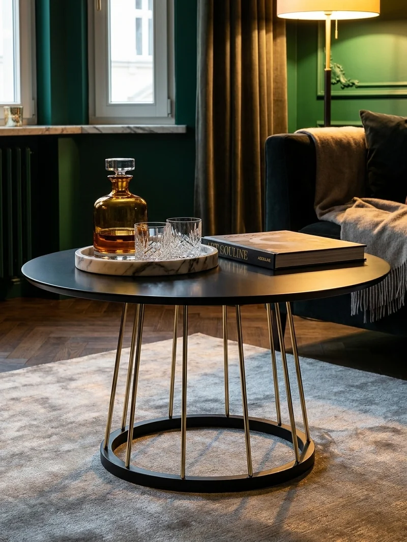Couchtisch Schwarz Gold, Metall mit großer Ablagefläche, elegantes Design