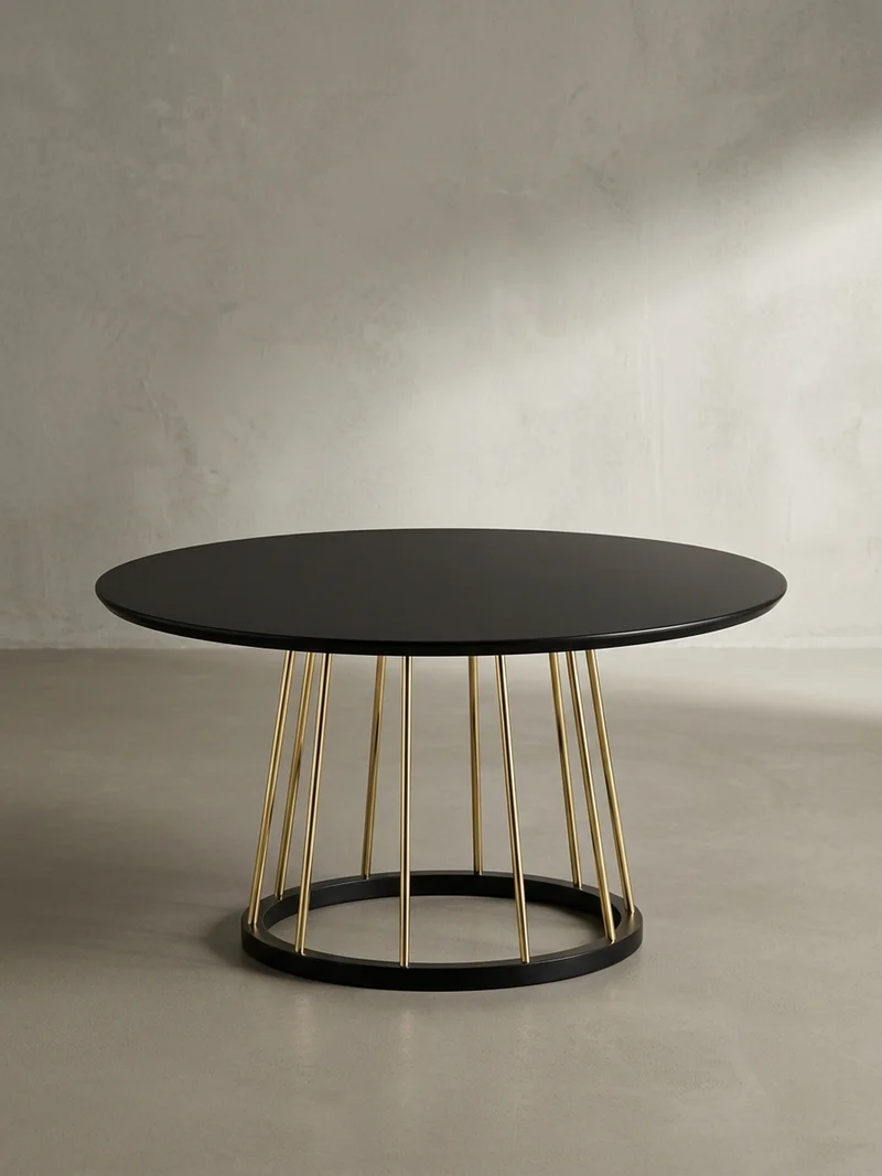 Couchtisch Schwarz Gold, Metall mit großer Ablagefläche, elegantes Design