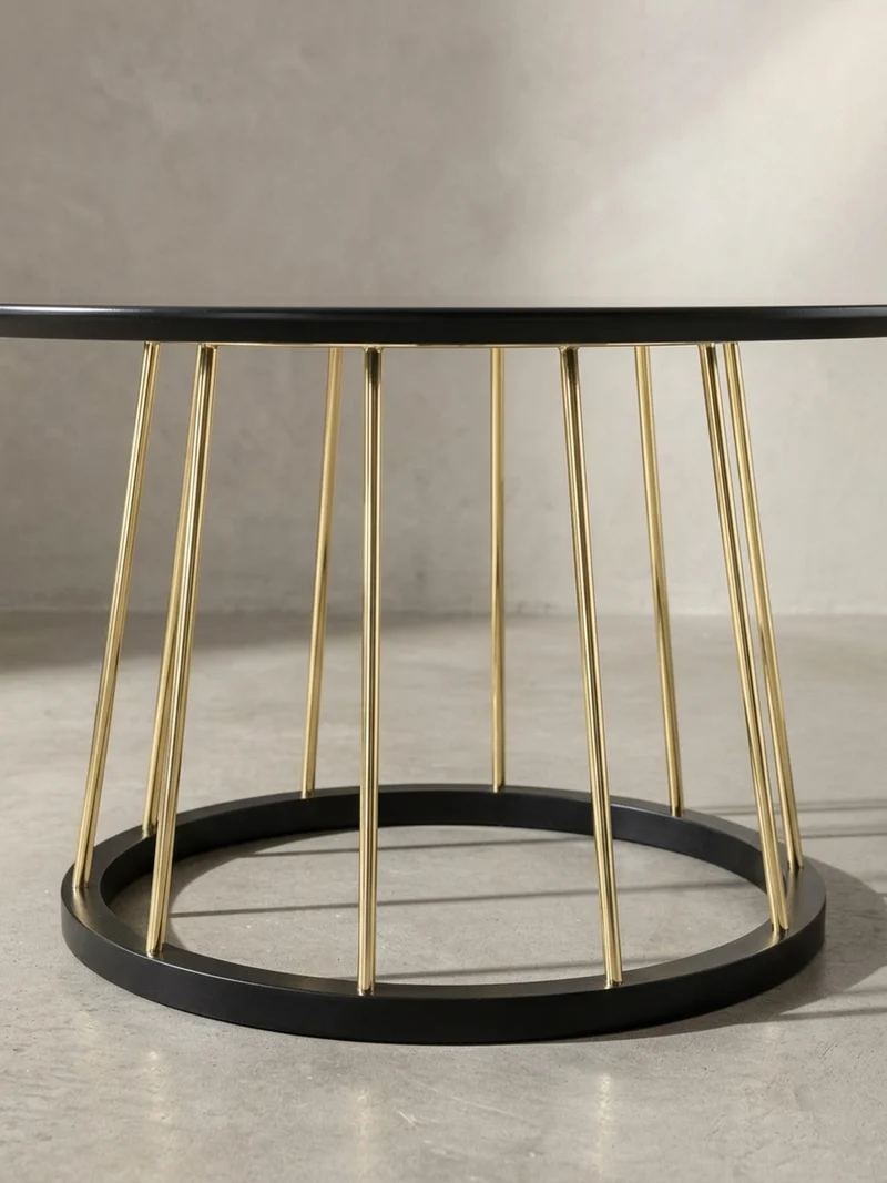 Couchtisch Schwarz Gold, Metall mit großer Ablagefläche, elegantes Design