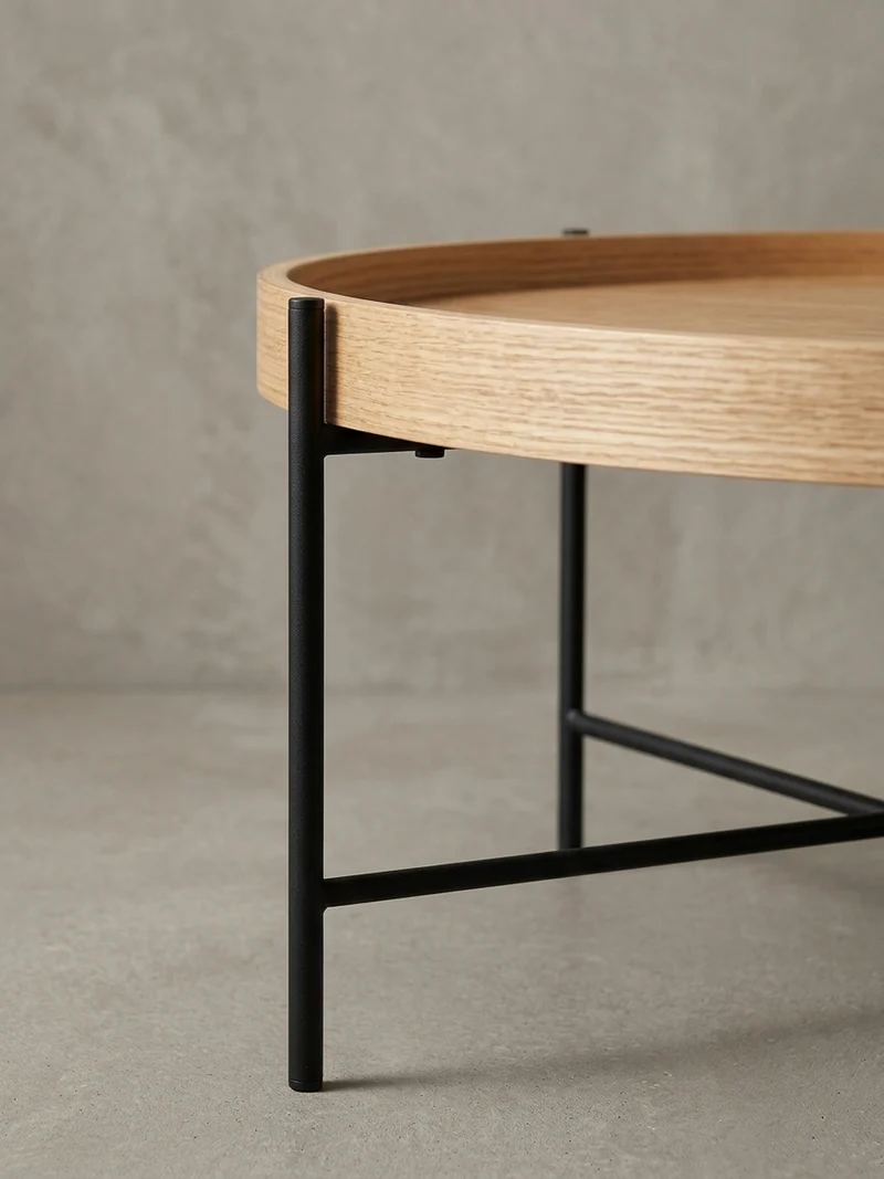 Couchtisch Eichenholz Furnier mit stabilem Metallgestell, Modernes zeitloses Design