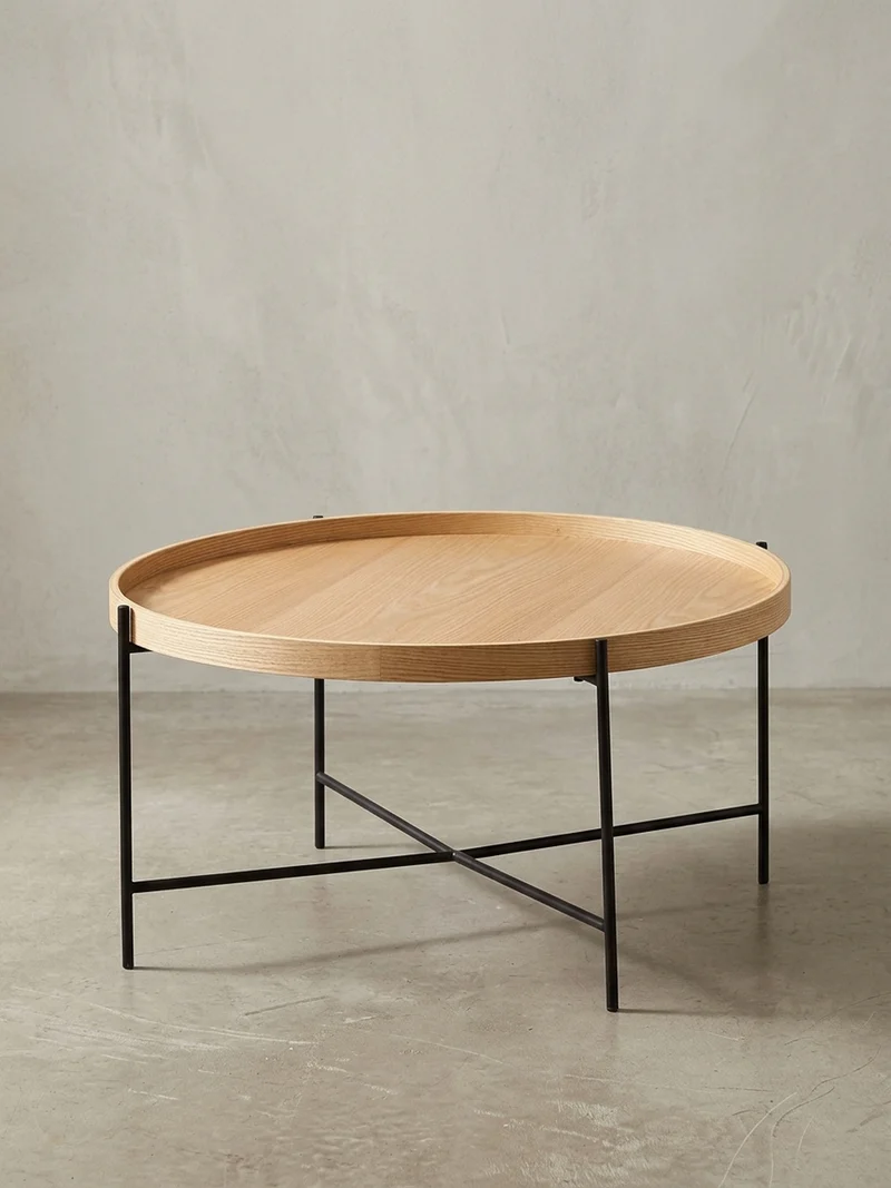 Couchtisch Eichenholz Furnier mit stabilem Metallgestell, Modernes zeitloses Design
