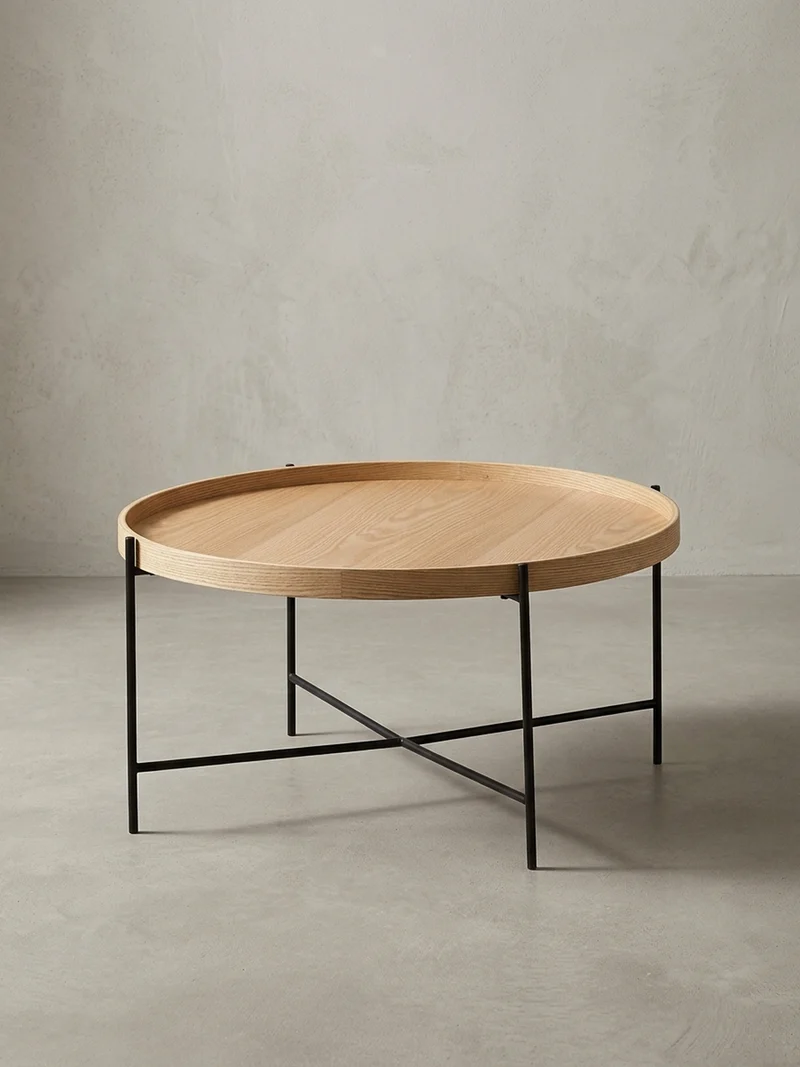 Couchtisch Eichenholz Furnier mit stabilem Metallgestell, Modernes zeitloses Design