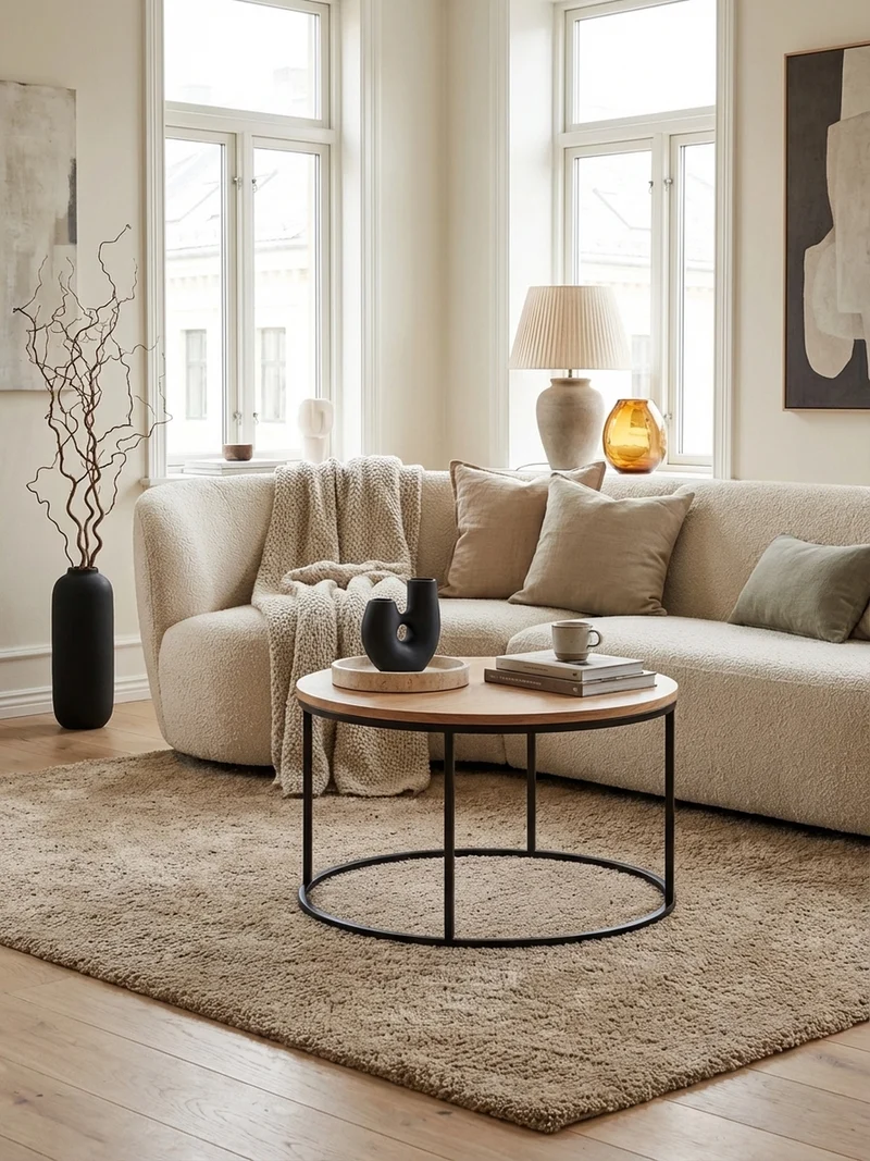 Couchtisch in Eichenholz-Optik mit Metallgestell und pflegeleichter Oberfläche