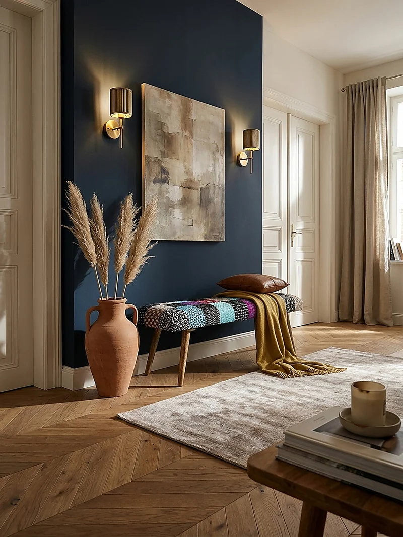 Sitzbank – Patchwork-Stoff, Massivholzbeine