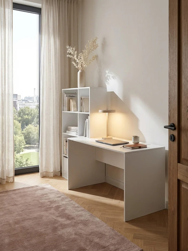 Schreibtisch – mit Regal, groß, puristisches Design, Melaminharzbeschichtung
