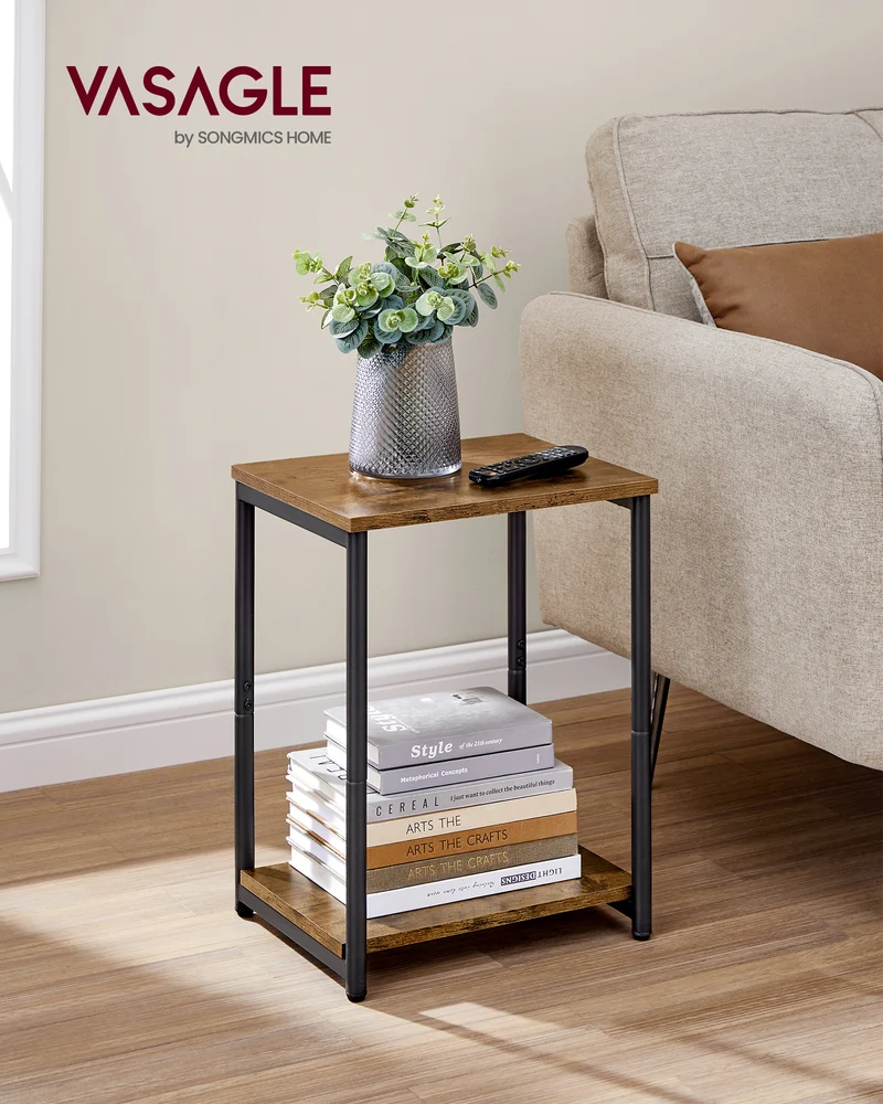 Side Table, Small End Table, Nightstand for Living Room, Bedroom, Office, Bathroom, Rustic Brown and Black