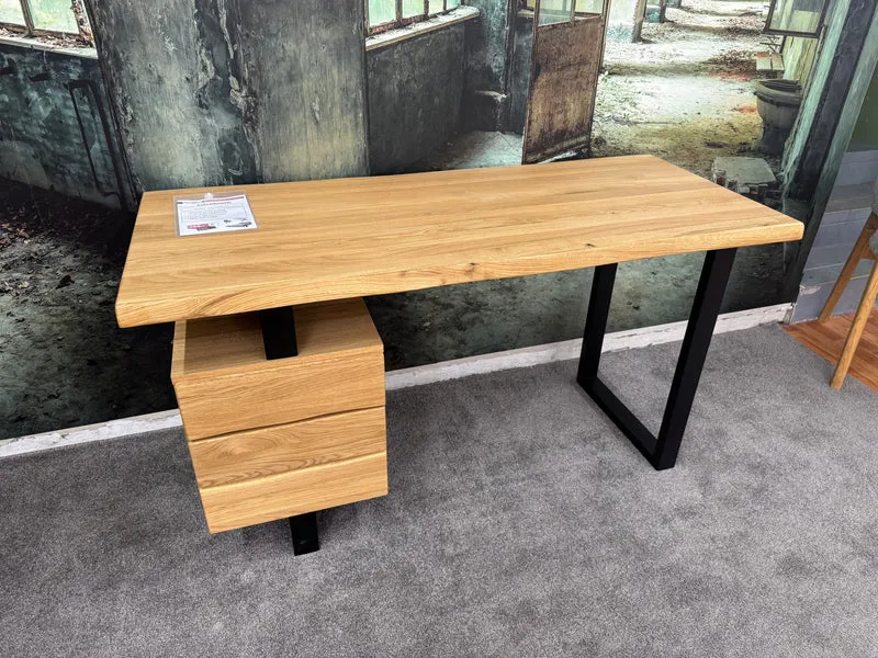 Schreibtisch Eiche +Massivholz +Schubkasten +Massivholzfront +Metallgestell +Neu auf Lager