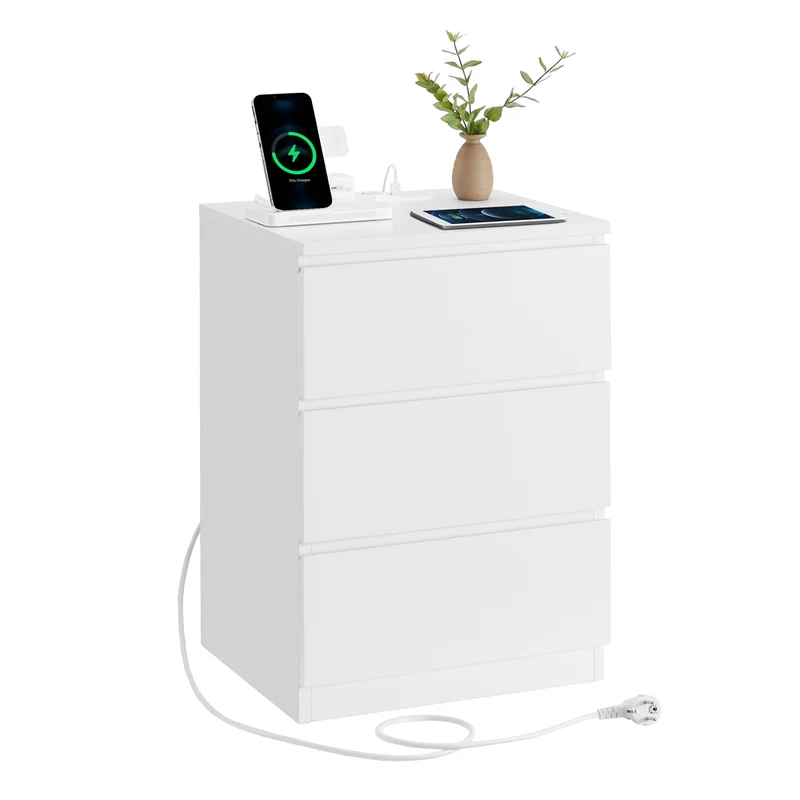 KAILYN Colección - Mesita de Noche con Estación de Carga con Cajones Puertos USB