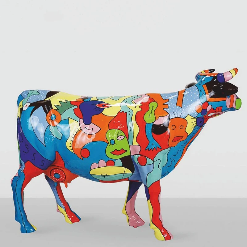 Casa Padrino XXL Deko Skulptur Kuh Bunt H. 147 cm - Lebensgroße Garten Figur