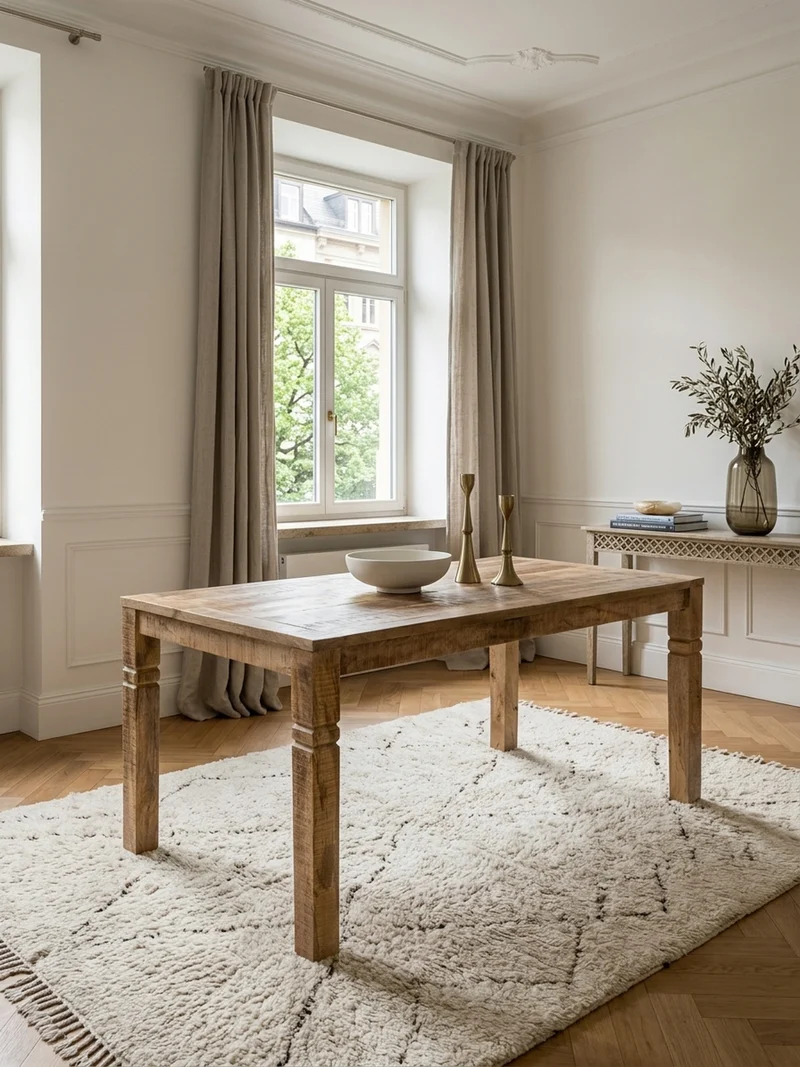 Esstisch – Mango Massivholz 120 cm Landhausstil Schnitzereien