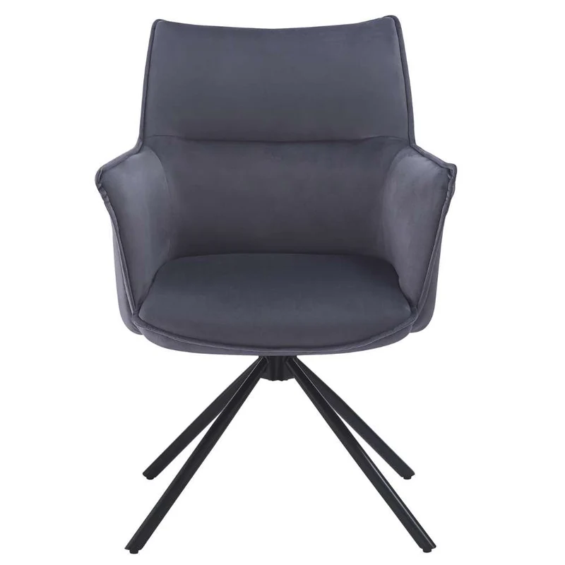Drehbarer Design Stuhl AURELIA dunkel-grau Samt Metallgestell 360°