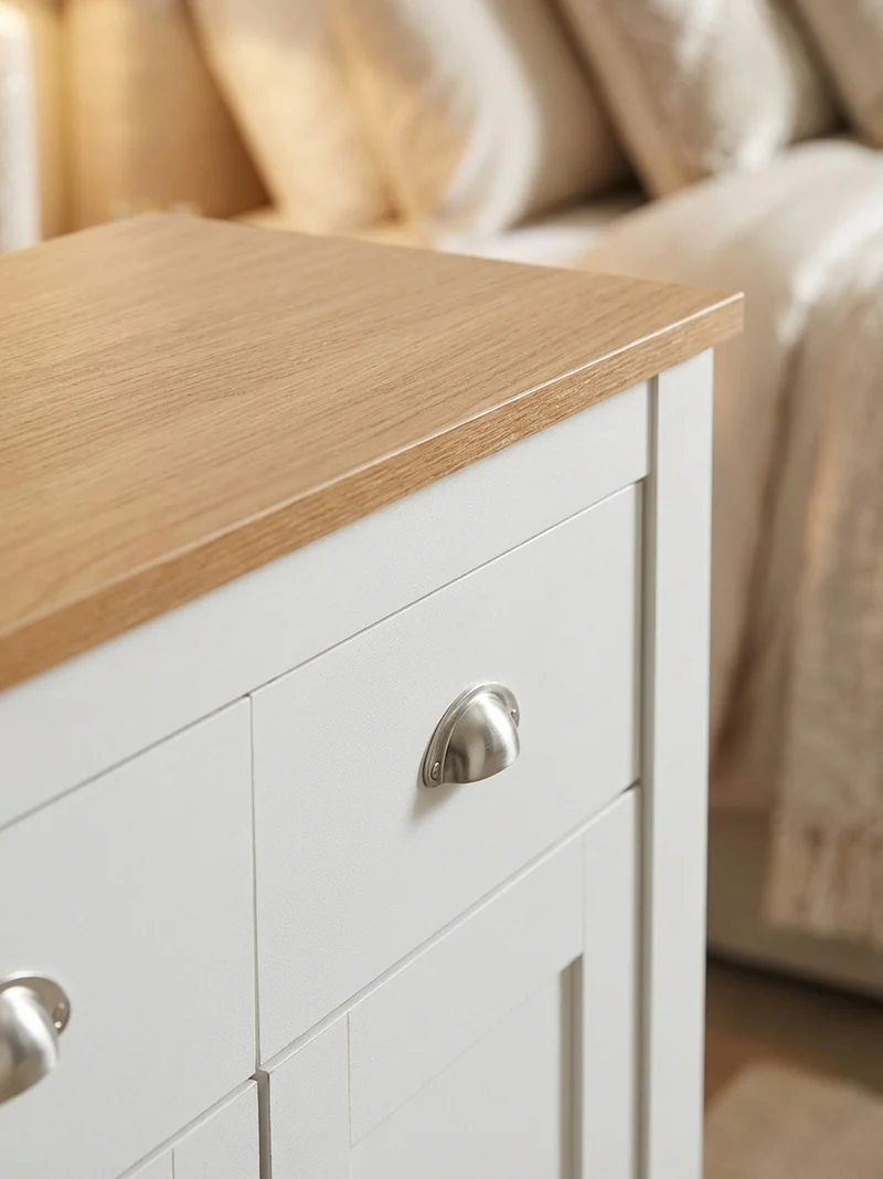 Sideboard – Eiche/Weiß, 2 Schubladen, melaminbeschichtet, modern