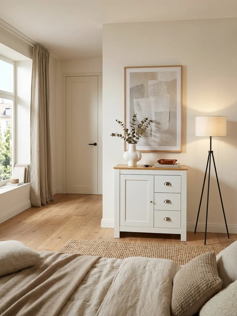 Kommode – Eiche-Finish, 3 Schubladen, 2 Türfächer