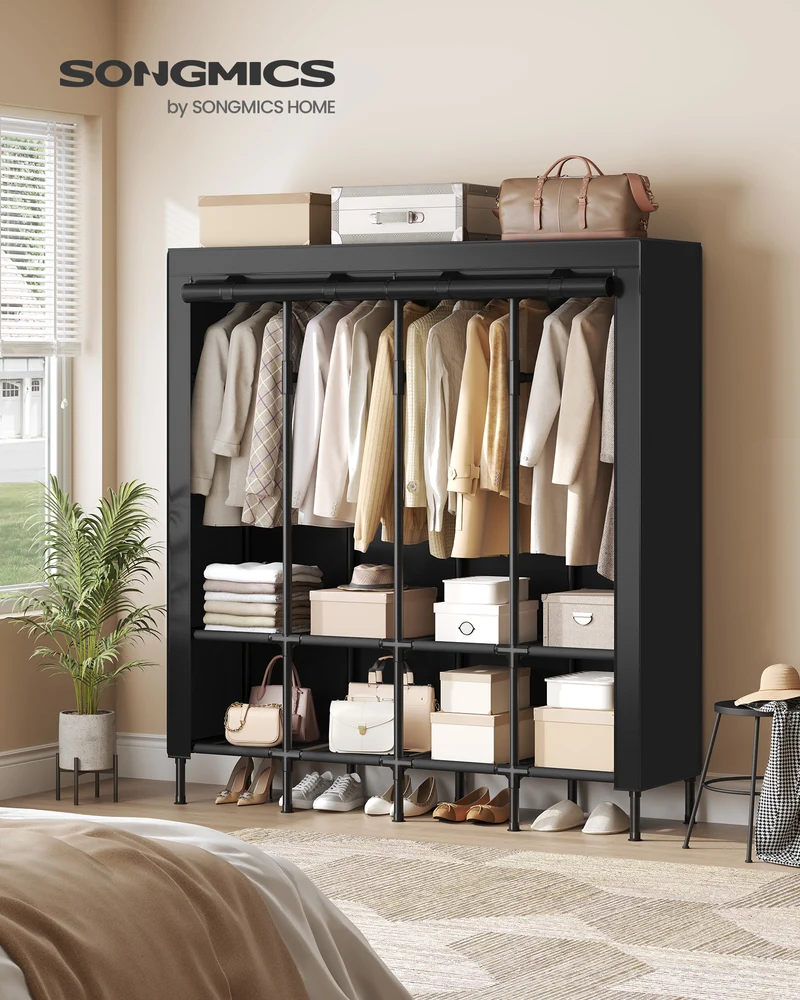 Wardrobe Closet, 67.3 Inch Large Capacity Portable Closet, Clothing Rack Clothes Organizer with Fabric Cover Ink Black